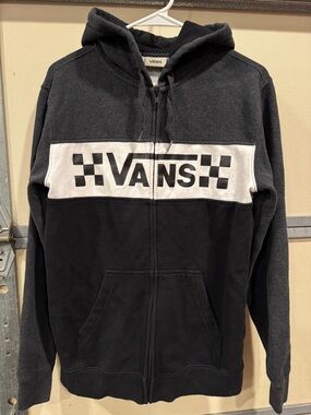 VANS‎ Black Gray White Small Checkerboard Checkered Full Zip Hoodie